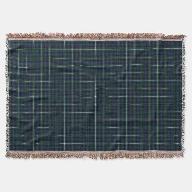 Campbell Clan Navy Blue and Green Tartan Throw Blanket (Front)