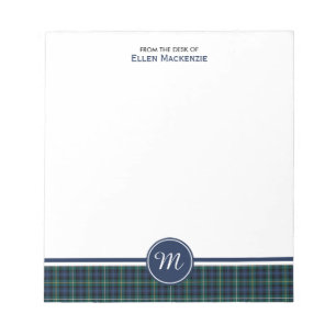 Campbell Clan Navy Blue Scottish Tartan Monogram Notepad