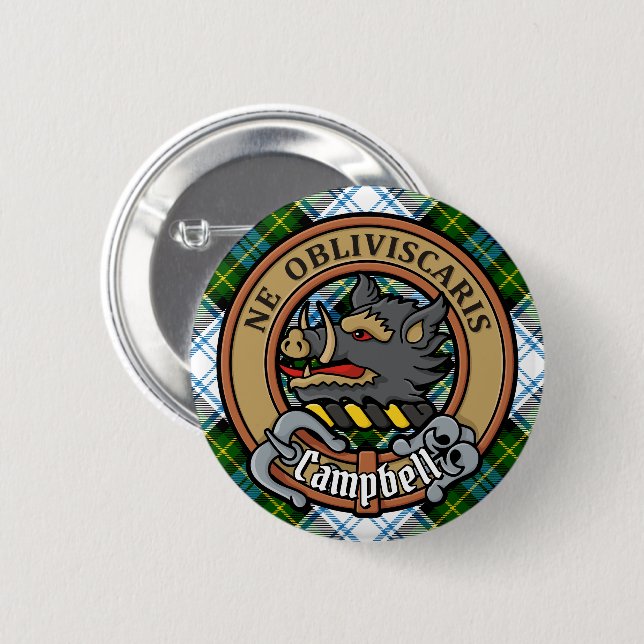 Campbell Crest over Dress Tartan 6 Cm Round Badge (Front & Back)