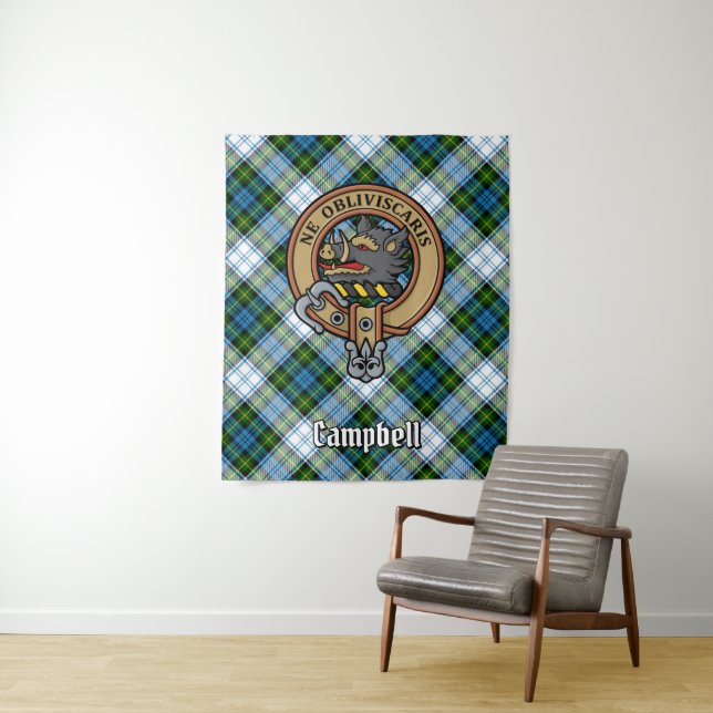 Campbell Crest over Dress Tartan Tapestry (In Situ)