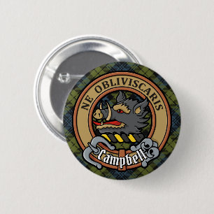 Campbell Crest over Tartan 6 Cm Round Badge