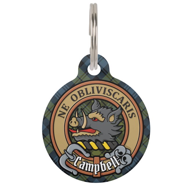 Campbell Crest over Tartan Pet Tag (Front)