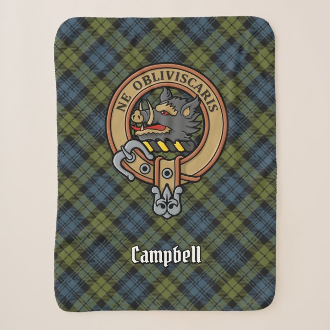 Campbell Crest over Tartan Sherpa Blanket (Front)