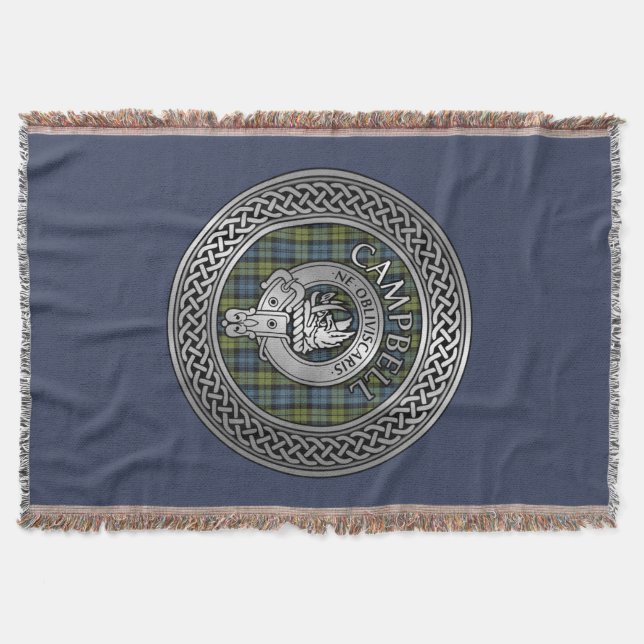 Campbell Crest & Tartan Knot Throw Blanket (Front)