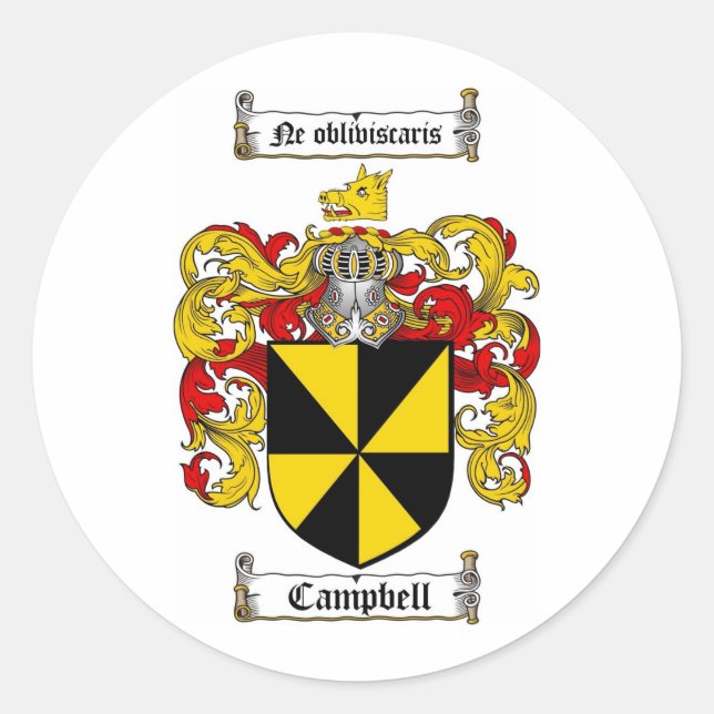 CAMPBELL FAMILY CREST -  CAMPBELL COAT OF ARMS CLASSIC ROUND STICKER (Front)