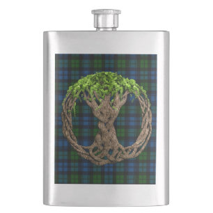 Campbell Military Tartan And Celtic Tree Of Life Hip Flask