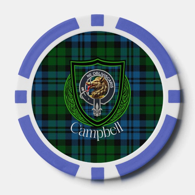 Campbell Scottish Clan Tartan & Crest Poker Chips (Front)