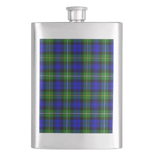 Campbell tartan blue green plaid hip flask