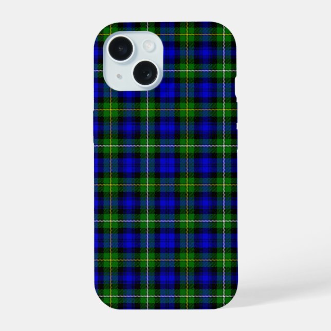 Campbell tartan blue green plaid iPhone 15 case (Back)