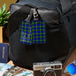 Campbell tartan blue green plaid luggage tag