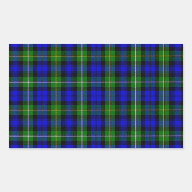 Campbell tartan blue green plaid rectangular sticker (Front)