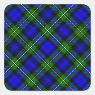 Campbell tartan blue green plaid square sticker