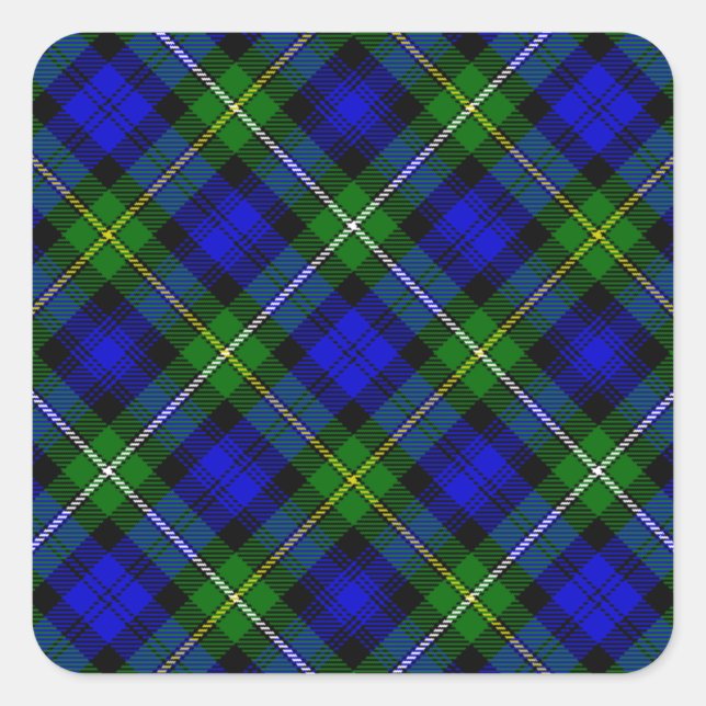 Campbell tartan blue green plaid square sticker (Front)