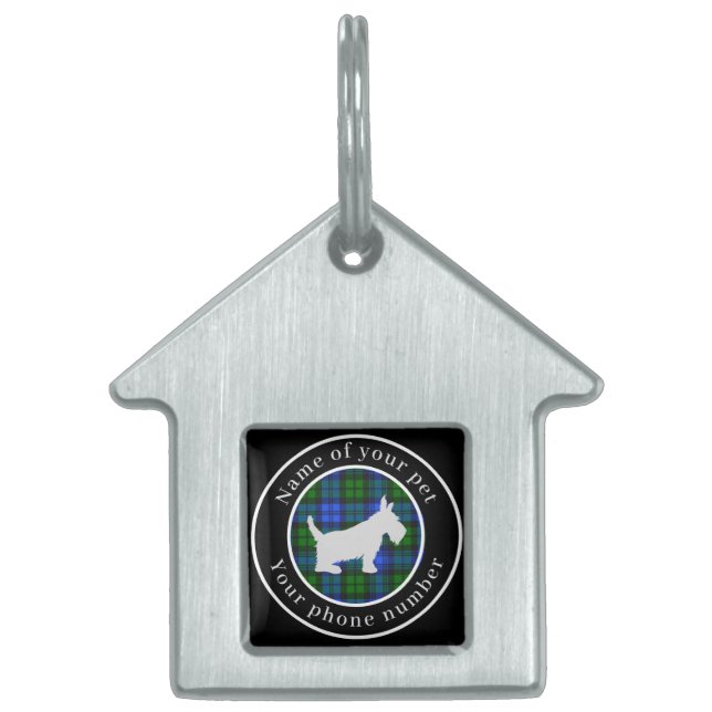 Campbell Tartan Scottie Dog Personalised Pet ID Tag (Front)