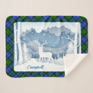Campbell Tartan w/Stag in Winter Scene  Sherpa Blanket