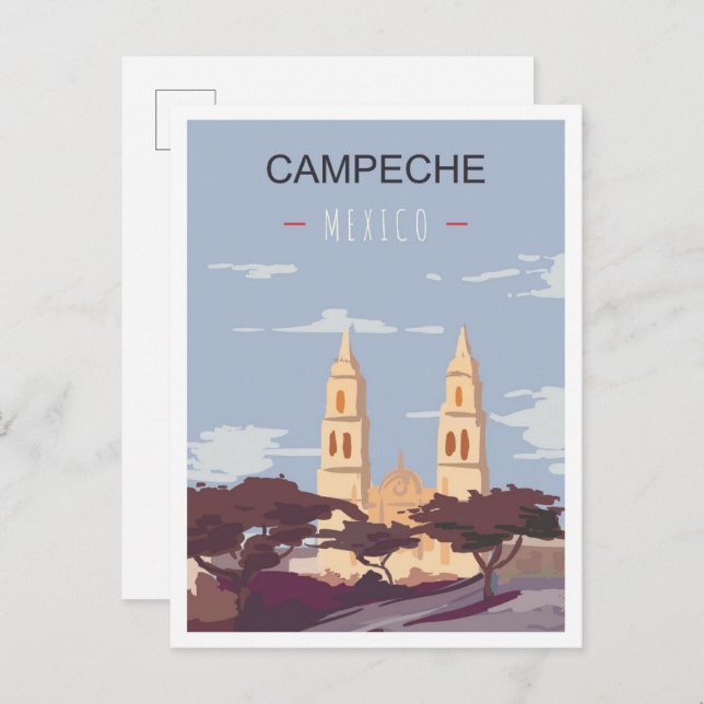 Campeche Mexico Art Vintage Travel Illustration Postcard (Front/Back)