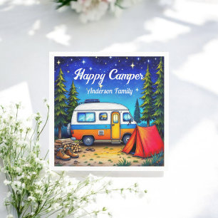 Camper Campervan Blue Green Watercolor Napkin