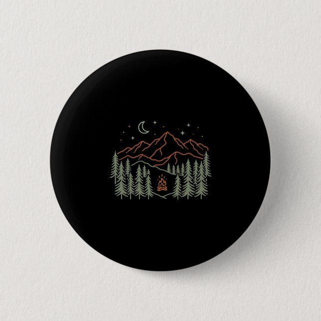 Camper campfire trees hiking camping performance  6 cm round badge (Front)