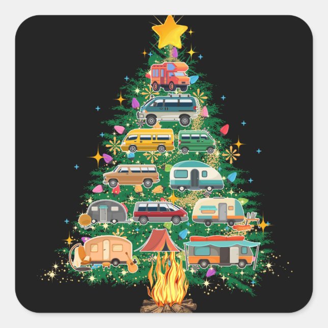 Camper Christmas Tree Vehicles Camping Rving Square Sticker (Front)