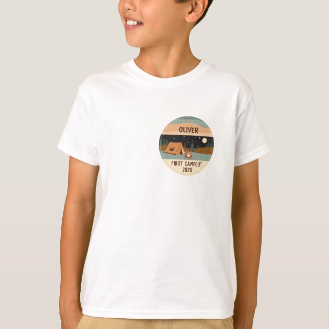 Camper First Campout Badge T-Shirt (Front)