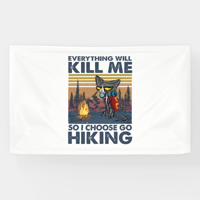 Camper Gift | Go Hiking With Cat Birthday Banner (Horizontal)