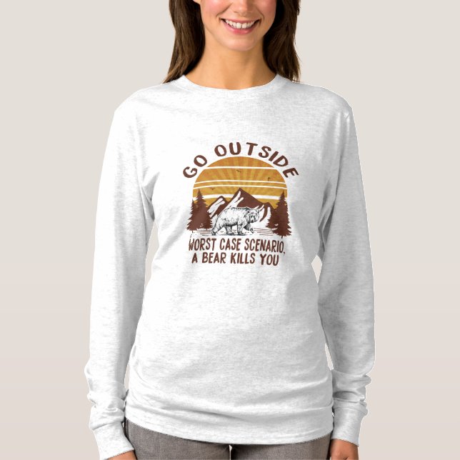 Camper Gift | Go Outside Worst Case Scenario Xmas T-Shirt (Front)
