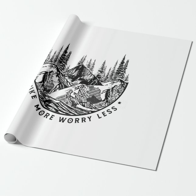 Camper Gift | Hike More Worry Less Birthday Wrapping Paper (Unrolled)