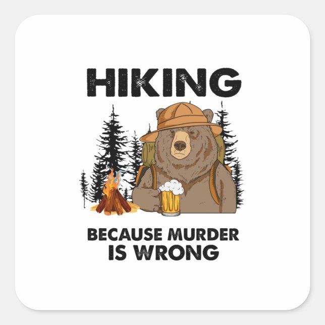 Camper Gift | Hiking Bear Birthday Square Sticker (Front)