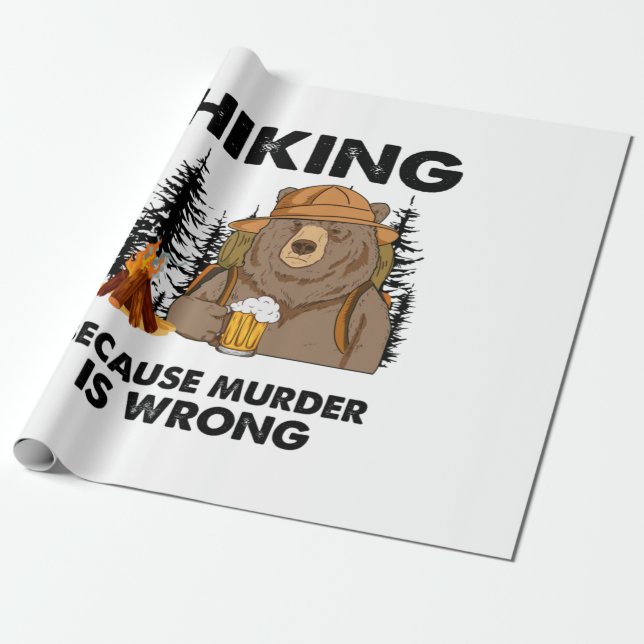 Camper Gift | Hiking Bear Birthday Wrapping Paper (Unrolled)