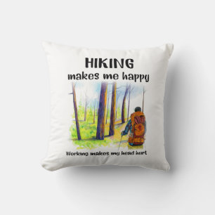Camper Gift   Hiking Makes Me Happy Birthday Cushion
