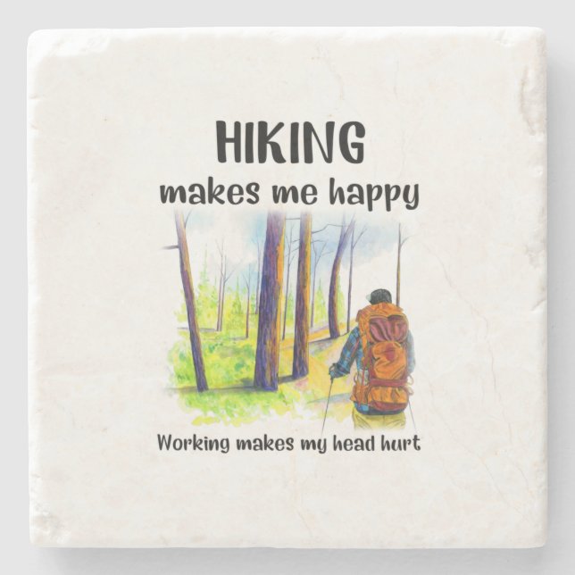 Camper Gift | Hiking Makes Me Happy Birthday Stone Coaster (Front)