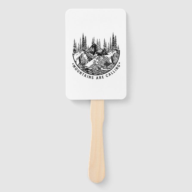 Camper Gift | Mountains Are Calling Birthday Hand Fan (Front)
