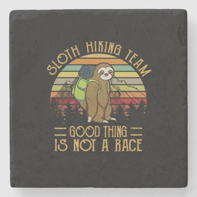 Camper Gift | Sloth Hiking Team Good Thing Xmas Stone Coaster (Front)