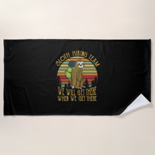 Camper Gift Vintage Sloth Hiking Team Birthday Beach Towel