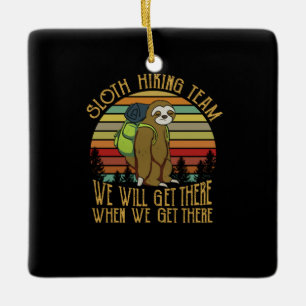 Camper Gift Vintage Sloth Hiking Team Birthday Ceramic Ornament