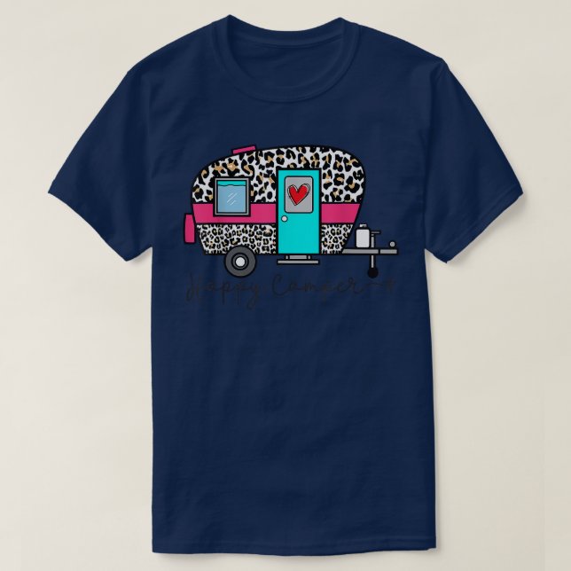 Camper Happy Summer Camp Camping Leopard Funny Gla T-Shirt (Design Front)