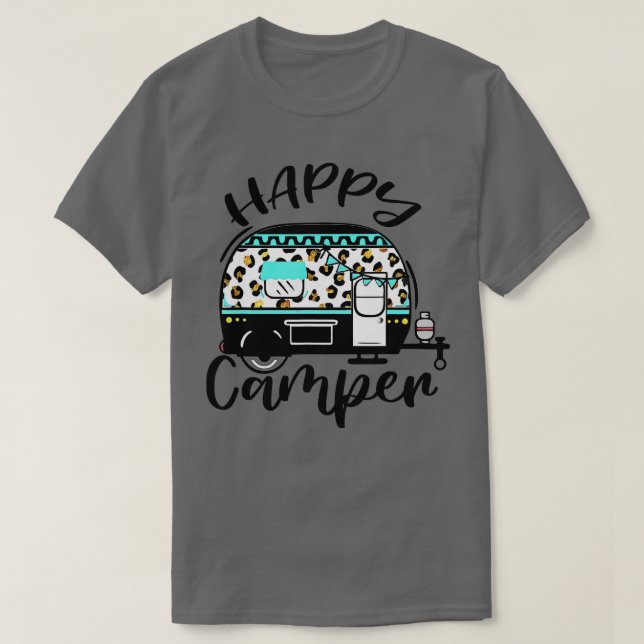 Camper Happy Summer Camp Camping Leopard Funny Gla T-Shirt (Design Front)