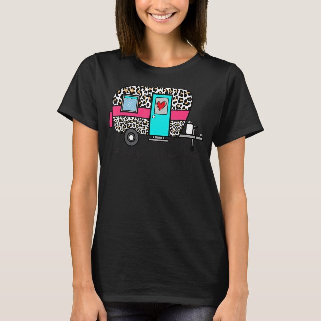 Camper Happy Summer Camp Camping Leopard  Glamping T-Shirt (Front)