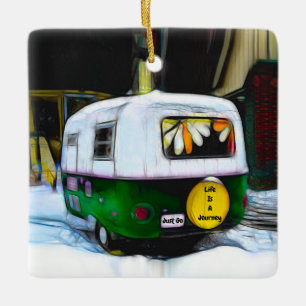 Camper Hippie Life Is A Journey Just Go Retro Ceramic Ornament