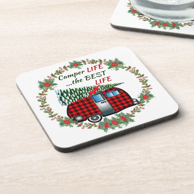 Camper Life Best Life Retro Christmas Coaster (Left Side)