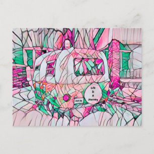 Camper Life Is A Journey Just Go Pink Green Hippie Postcard