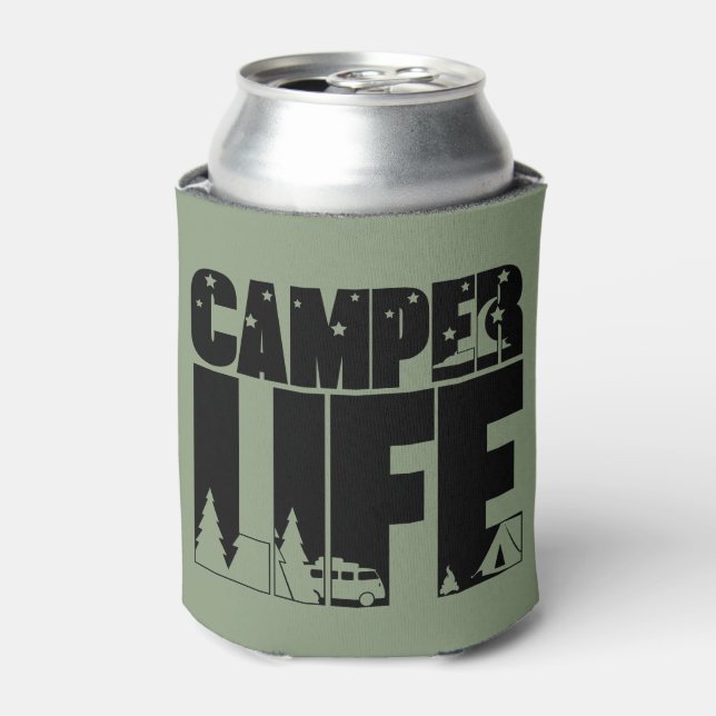Camper Life Modern Camping Outdoor Adventure Can Cooler (Can Front)