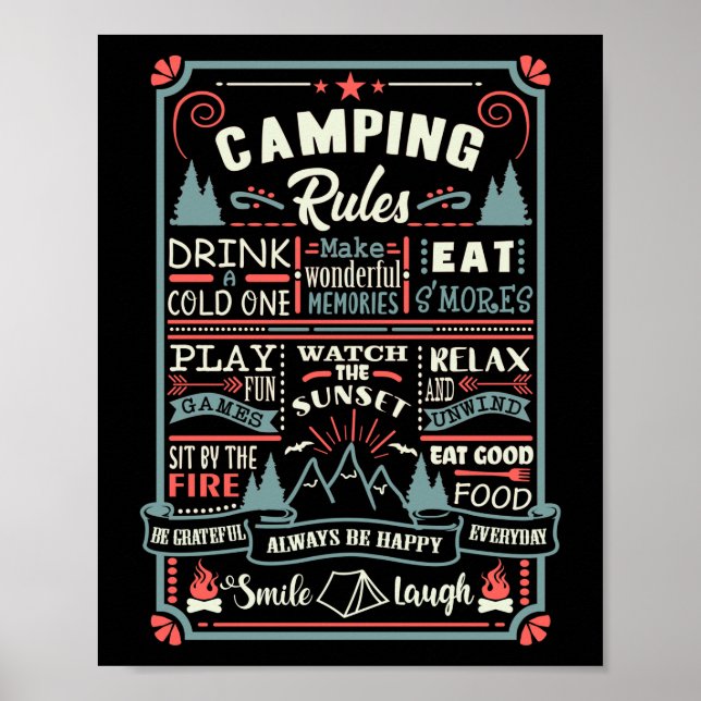 Camper Outdoor Tent Camping Rules Poster (Front)