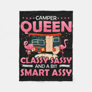 Camper Queen Cly Sy And A Bit Smart Y Funny Campin Fleece Blanket