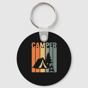 Camper Retro Funny Camping Tent Fire Pine Tree Out Key Ring