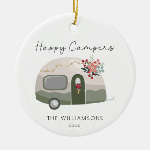 Camper Retro Green Christmas  Ceramic Tree Decoration