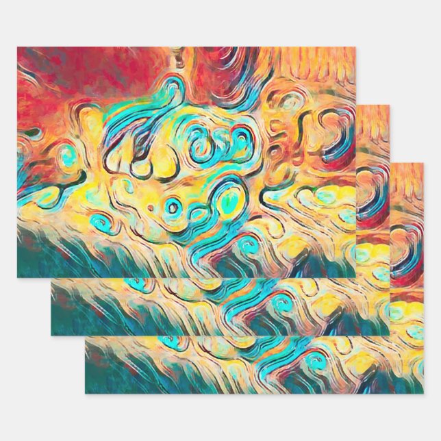 Camper Retro Hippie Colourful Yellow Red Abstract Wrapping Paper Sheet (Set)