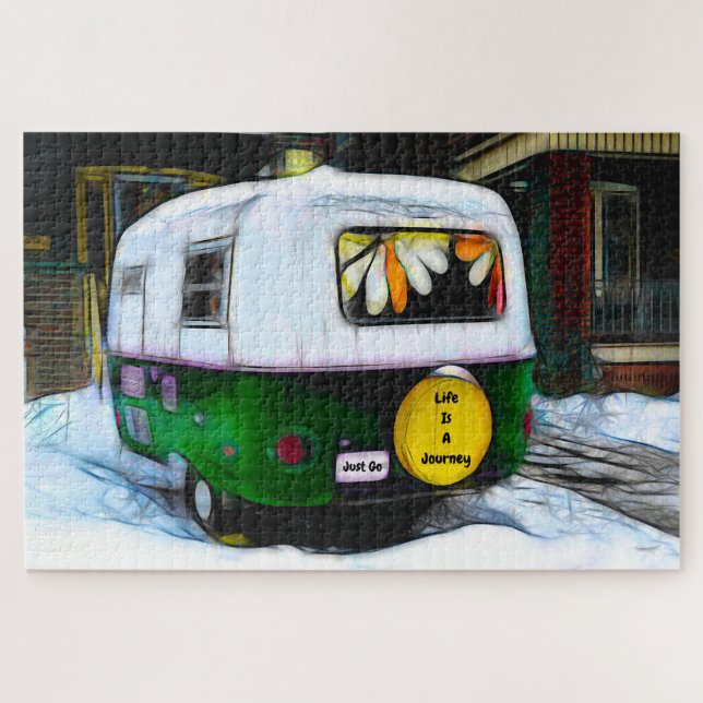 Camper Retro Hippie Life Is A Journey Just Go Jigsaw Puzzle (Horizontal)
