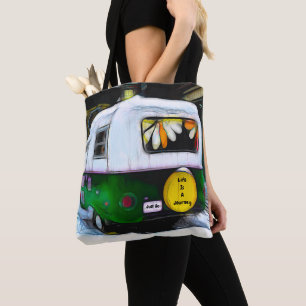 Camper Retro Life Is A Journey Just Go Hippie Tote Bag