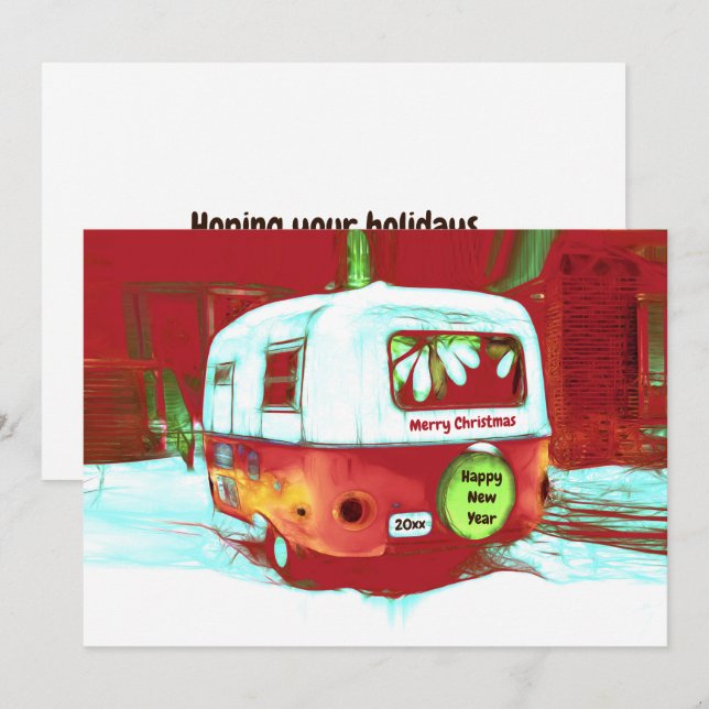 Camper Retro Vintage Christmas Red Green Holiday Card (Front/Back)